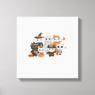 halloween för Katt Söt Liten Katt Skelett Spöke Ro Canvastryck