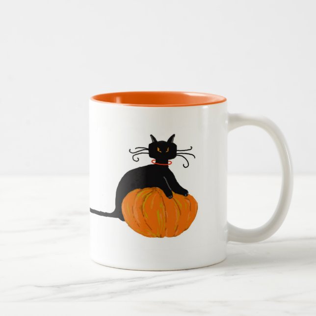Halloween för lång svan katt Två-Tonad mugg (Höger)