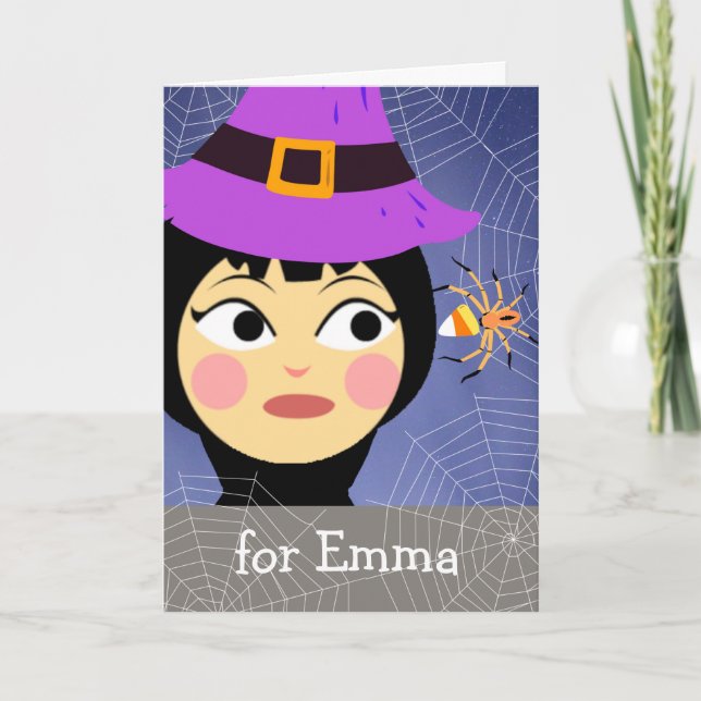 Halloween för mordotter Cute Witch och Spider Kort (Framsida)