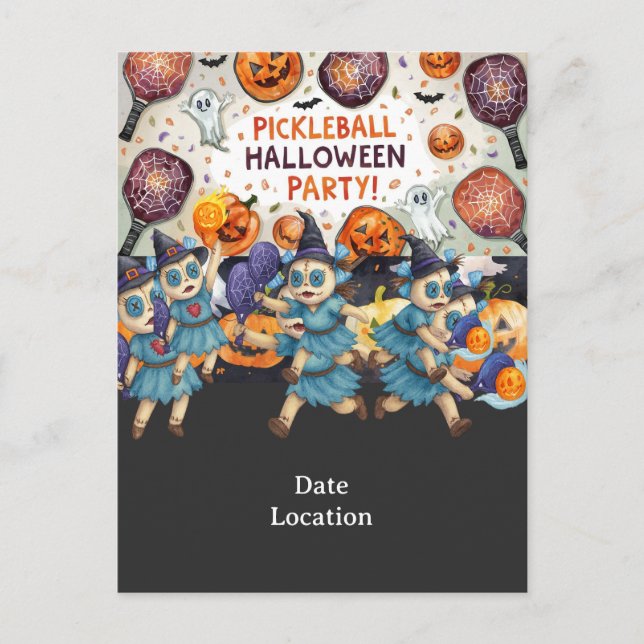 Halloween för Pickleball-spelarens festinbjudan  Helg Vykort (Framsida)