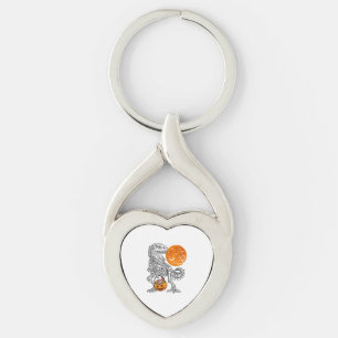 Halloween för pojkar barn dinosaurie skelett T rex Twisted Heart Silverfärgad Nyckelring
