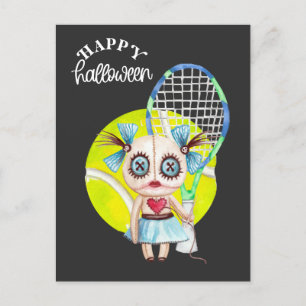 Halloween för tennis Player med racket Helg Vykort