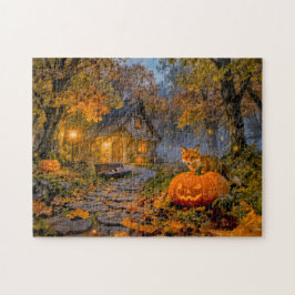 Halloween Forest Cottage with Fox Pussel