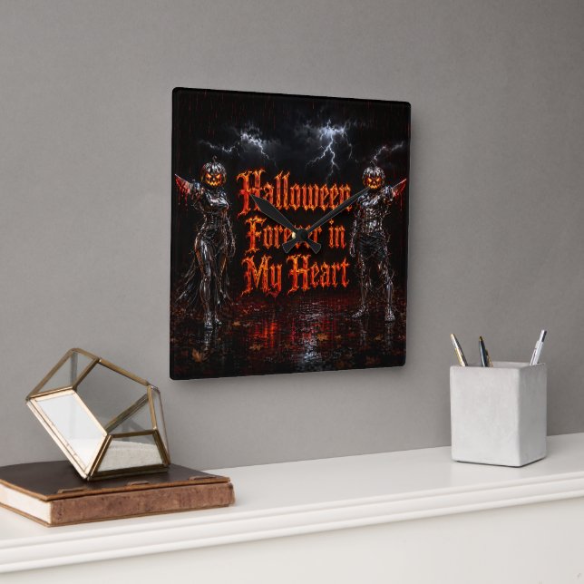 Halloween Forever In My Heart Gotisk Pumpa Jack Fyrkantig Klocka (Kontor)