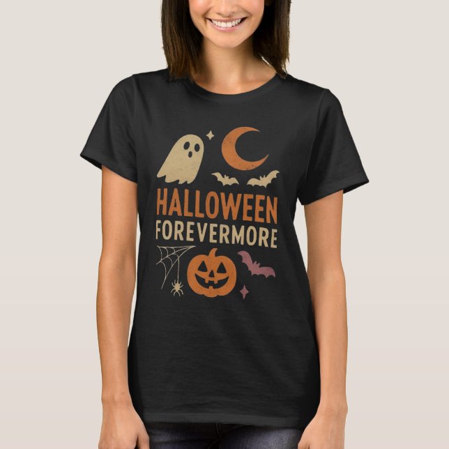 Halloween Forevermore | Ghost, Pumpkin & Bats T Shirt (Framsida)
