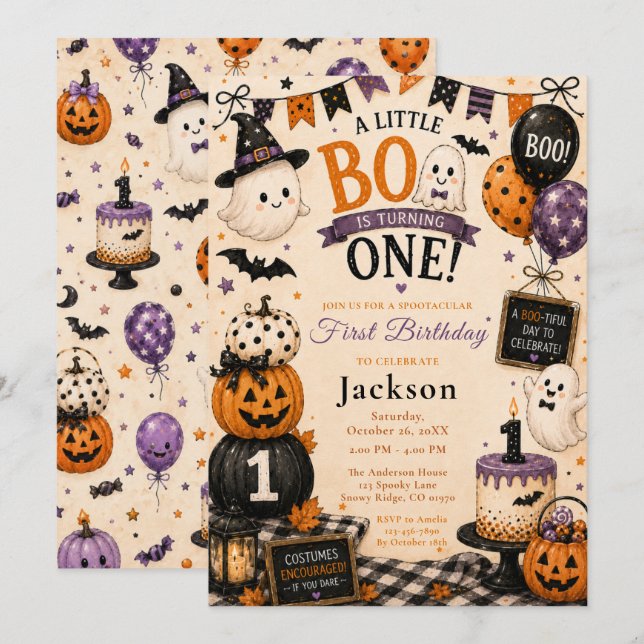 Halloween Första Födelsedagsfest Inbjudningar (Fram/baksida)