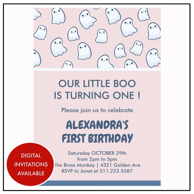 Halloween-förstaårsinbjudningar spökflicka inbjudningar (Halloween-1st-birthday-invitations-ghost-girl-1)