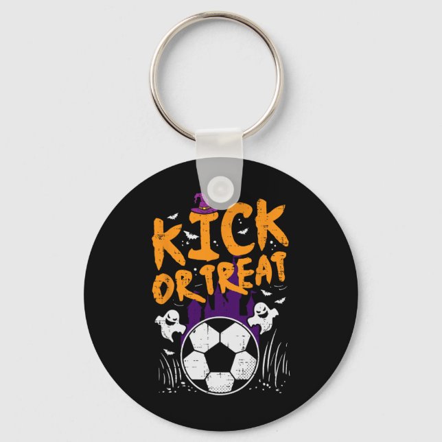 Halloween Fotboll Sparka Eller Behandla Fotboll Ko Nyckelring (Framsida)
