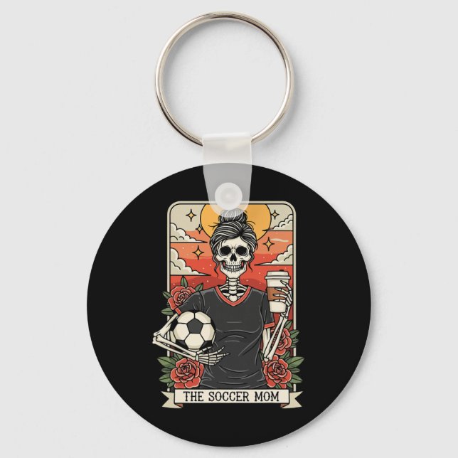 Halloween fotbollsmamma rolig tarotkort skelett sp nyckelring (Framsida)