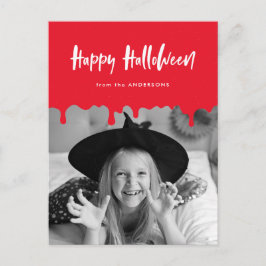 Halloween-foto med blod som droppar i rött helg vykort