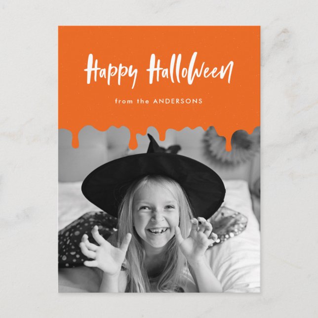 Halloween-foto med droppande blodorange helg vykort (Framsida)