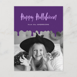 Halloween-foto med lila blod som droppar helg vykort