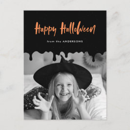 Halloween-foto med svart och orange och droppande helg vykort