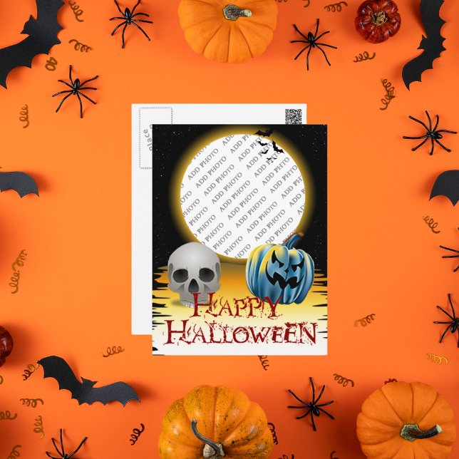 Halloween Fotoram Skalle och Jack o' Lantern Vykort (Halloween Photo Frame Skull and Jack o' Lantern Postcard)