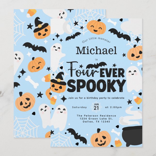 Halloween Four Ever Spooky 4th Birthday Party Inbjudningar (Fram/baksida)