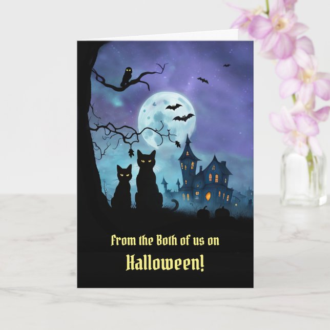 Halloween från Båda USA Cute två Svarta katter Kort (Orkide)