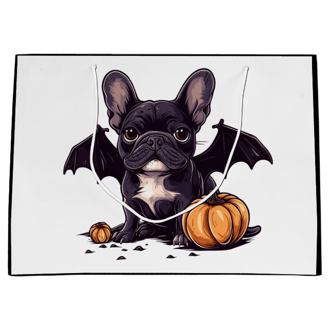 Halloween Fransk Bulldog Fladdermus Vingar Pumpkin (Framsidan)