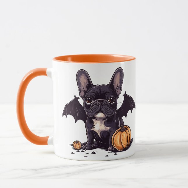 Halloween Fransk Bulldog Fladdermus Vingar Pumpkin Mugg (Vänster)