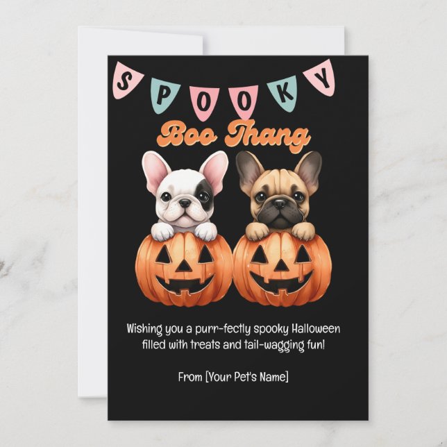 Halloween Fransk Bulldog Hälsning Julkort (Framsida)