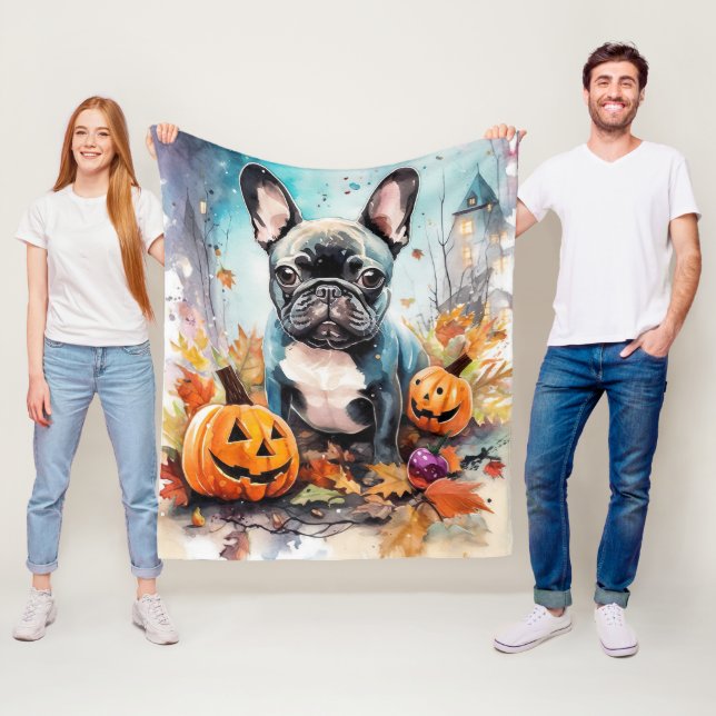 Halloween Fransk Bulldog med påsar Fleecefilt (På plats)
