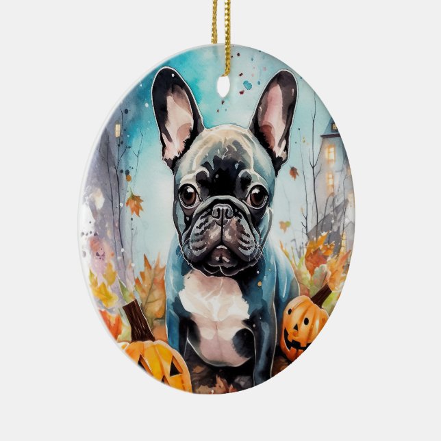 Halloween Fransk Bulldog med påsar Julgransprydnad Keramik (Höger)