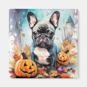Halloween fransk bulldog med pumpor läskig magnet