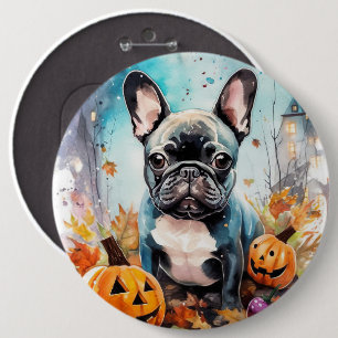 Halloween fransk Bulldog med pumpor Skräckinjagand Knapp