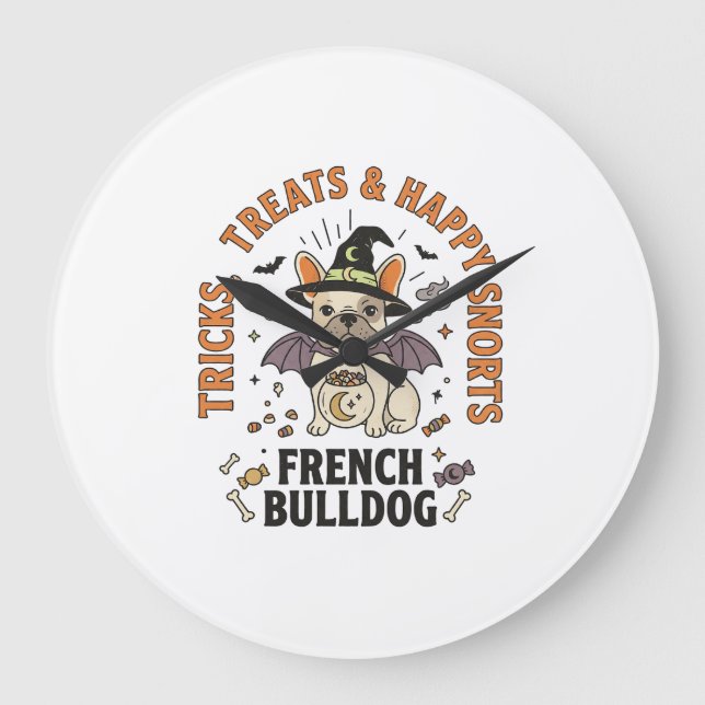 Halloween fransk bulldog trickster stor klocka (Framsida)