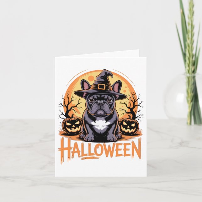 Halloween-Fransk Bulldog-utrustning med beck och h Kort (Framsida)