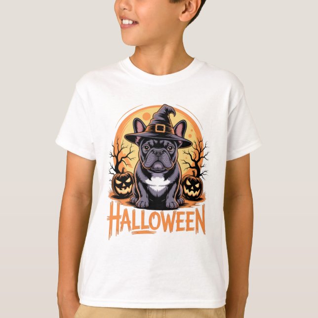 Halloween-Fransk Bulldog-utrustning med beck och h T Shirt (Framsida)