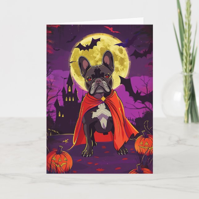 Halloween Fransk Bulldog Vampire Pumpkins Scary Kort (Framsida)