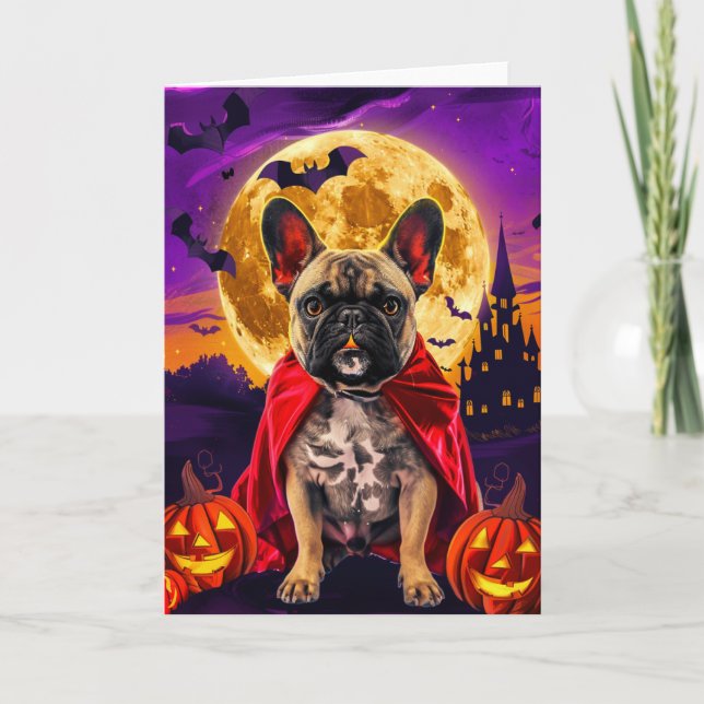 Halloween fransk bulldog vampyrpumpor läskig  kort (Framsida)