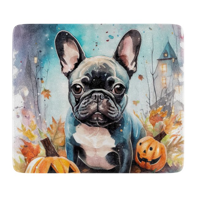 Halloween fransk bulldogg med pumpor läskig (Framsidan)