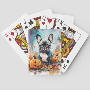 Halloween fransk bulldogg med pumpor läskig casinokort