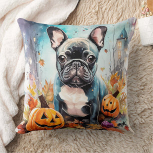 Halloween fransk bulldogg med pumpor läskig kudde
