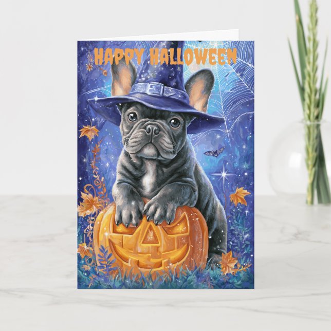 Halloween French Bulldog Dog Helgkort (Framsida)