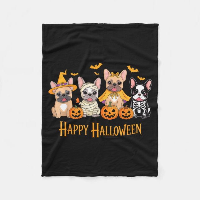 Halloween French Bulldog Dogs Pumpkin Funny  Fleecefilt (Framsidan)