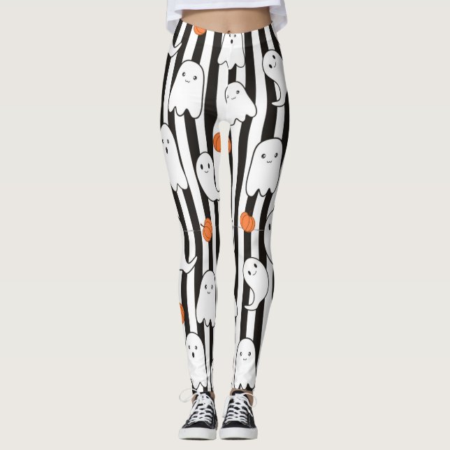 Halloween-friendly Ghost och Pumpkin Mönster Leggings (Framsida)