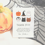 Halloween Friends Cute Modern Birthday Tack Kort<br><div class="desc">En modern Halloween-födelsedagskalender med en pumpa, en vampyr, en häxhatt, en svart katt, ett spöke och en varulv som illustreras i ett enkelt teckning stil med spooky typografi. Ett födelsedagstack för att du fick ett kort som matchar vår "Halloween Friends Cute Modern Boy Födelsedagsfest"-design. Bläddra i den samling som är...</div>