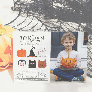 Halloween Friends Cute Modern Boy Birthday Photo Inbjudningar