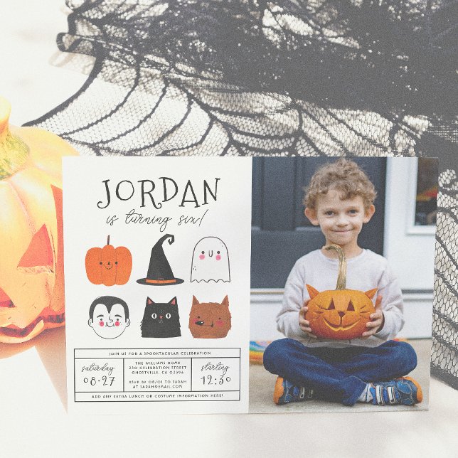 Halloween Friends Cute Modern Boy Birthday Photo Inbjudningar (Skapare uppladdad)