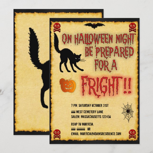 Halloween Fright Natt Inbjudningar (Fram/baksida)