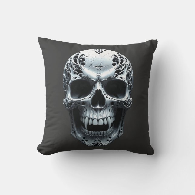 Halloween "Fright Night Mode" Carved Skull Kudde (Framsida)