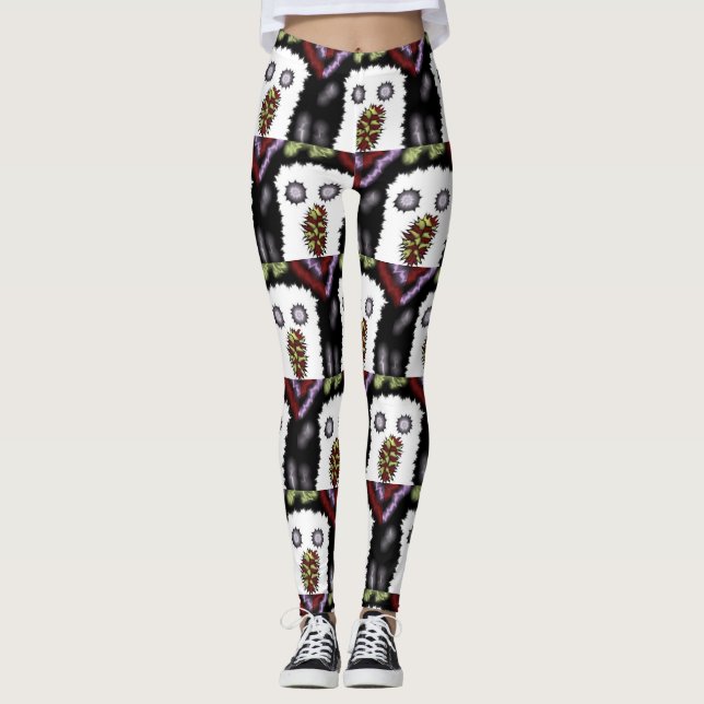 Halloween Frighten U Ghost Red Lila Black Grönt Leggings (Framsida)