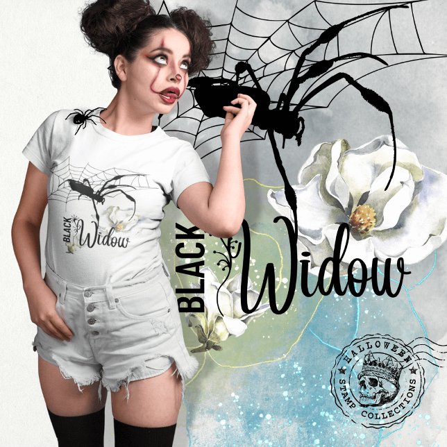 Halloween Frimärke Collection ’Black Widow’ T Shirt (Halloween Stamp Collection "Black Widow" T-Shirt cover from The Beekeeper Store)