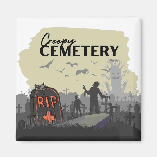 Halloween Frimärke-samlingen "Creepy Cemetery" Magnet (Framsidan)