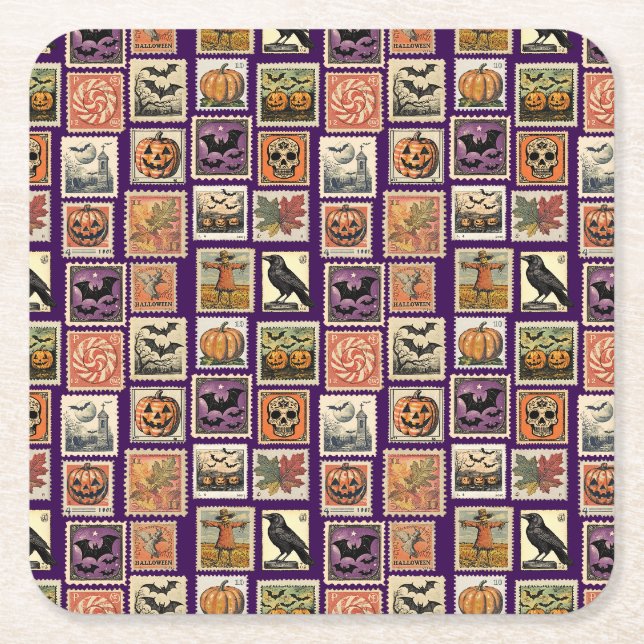 Halloween Frimärkesmönster Kuddvar Underlägg Papper Kvadrat (Framsidan)