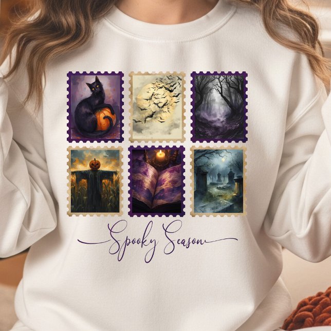 Halloween Frimärkssamling Tröja (Spooky Season Halloween Stamp Sweatshirt)