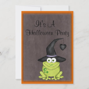 Halloween Frog i en Witches Hat Inbjudningar