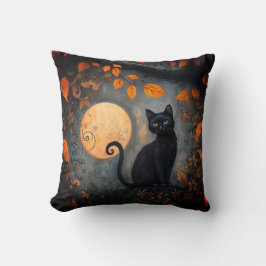 Halloween Full Moon Black Cat Ornate Höst Kudde